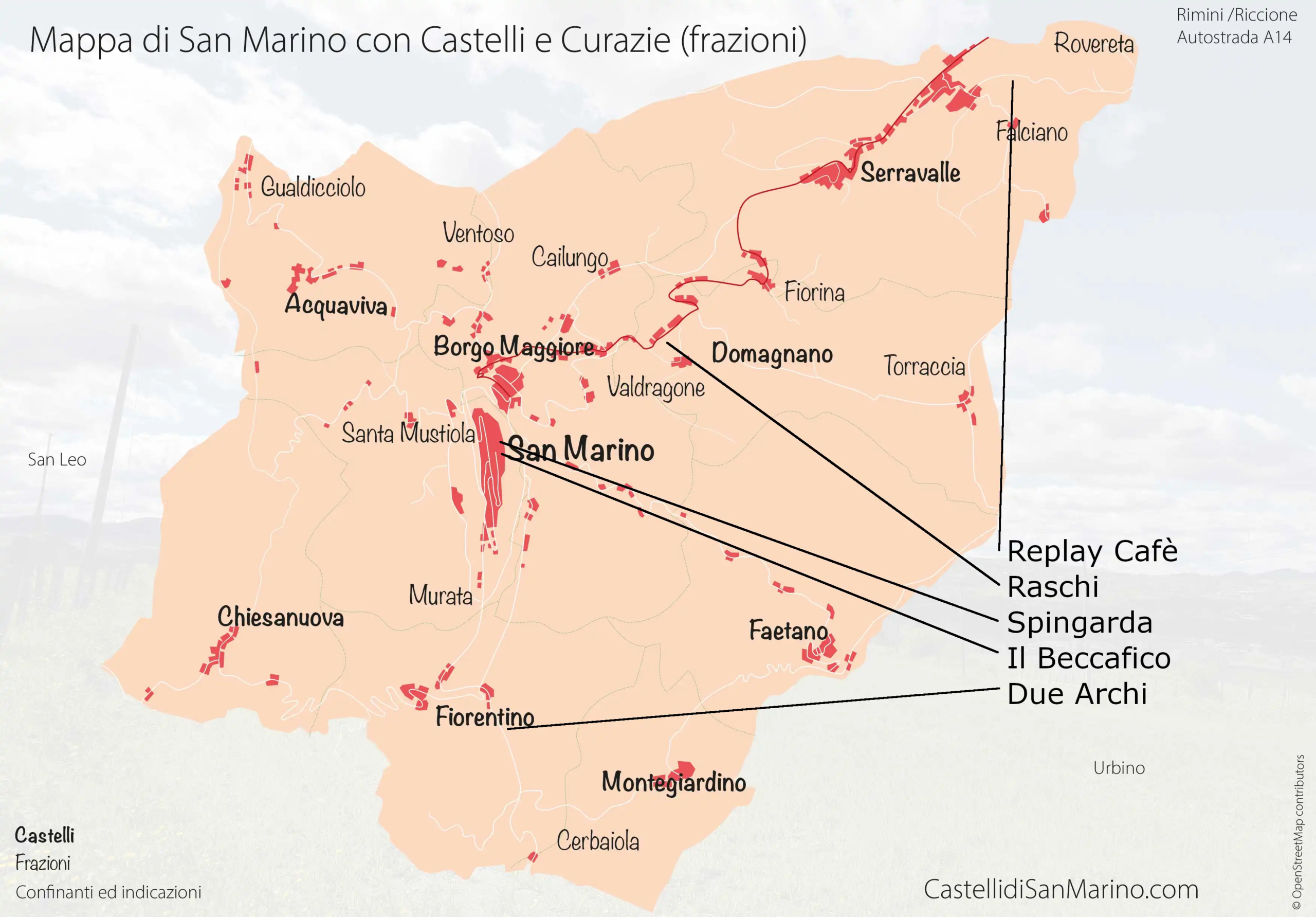 Cartina di San MArino con ristoranti senza glutine